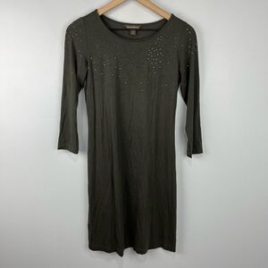 Tommy Bahama Embellished Dark Green L/S Swing Dress XS
